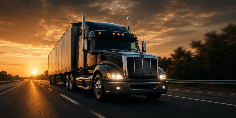 Semi truck at sunset