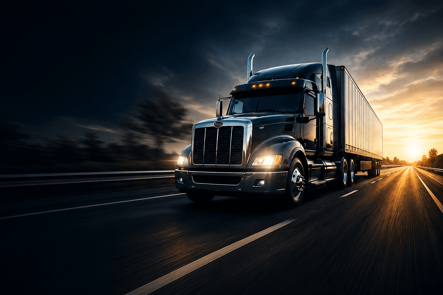 Semi truck driving on an open highway